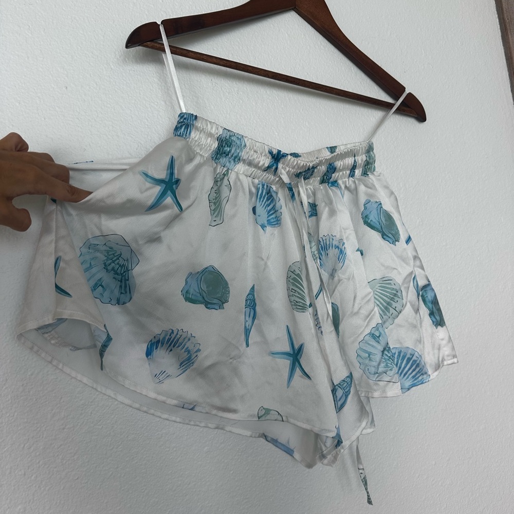 Mahina White and Blue Seashell Print Shorts - Picture 2 of 4